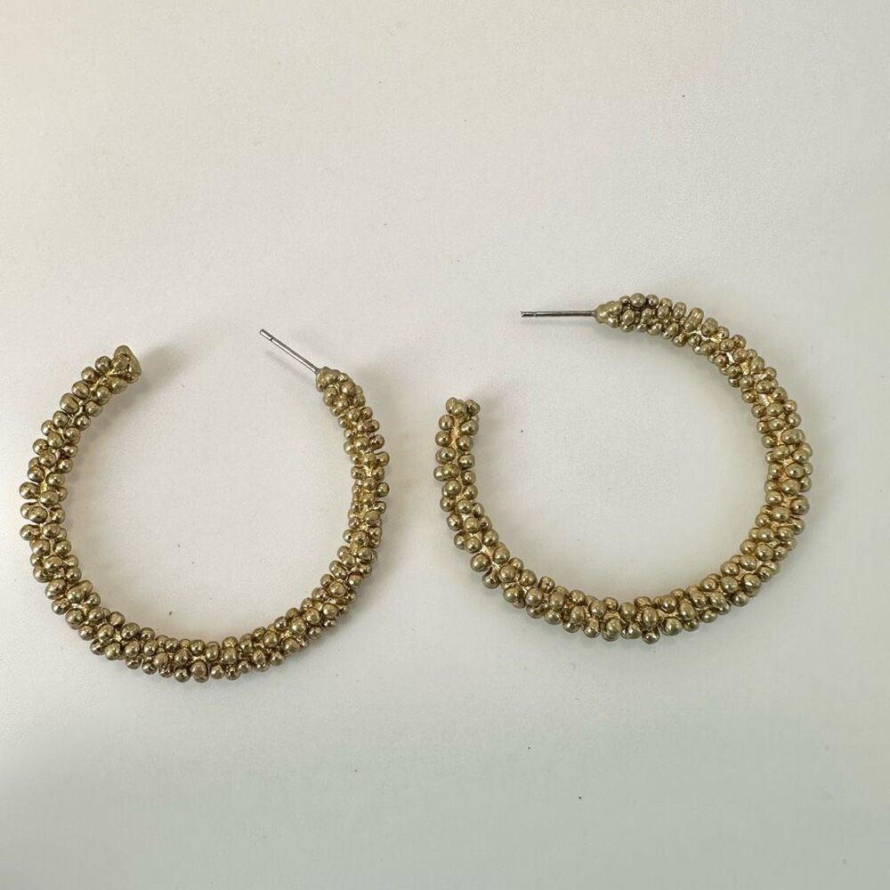 Gold tone beaded hoop earrings